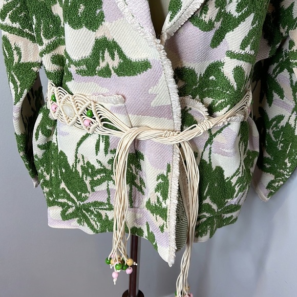 MAJE Imprime‎ Aloha Beige Belted Cardigan Jacket sz 2 SMALL - Picture 9 of 11